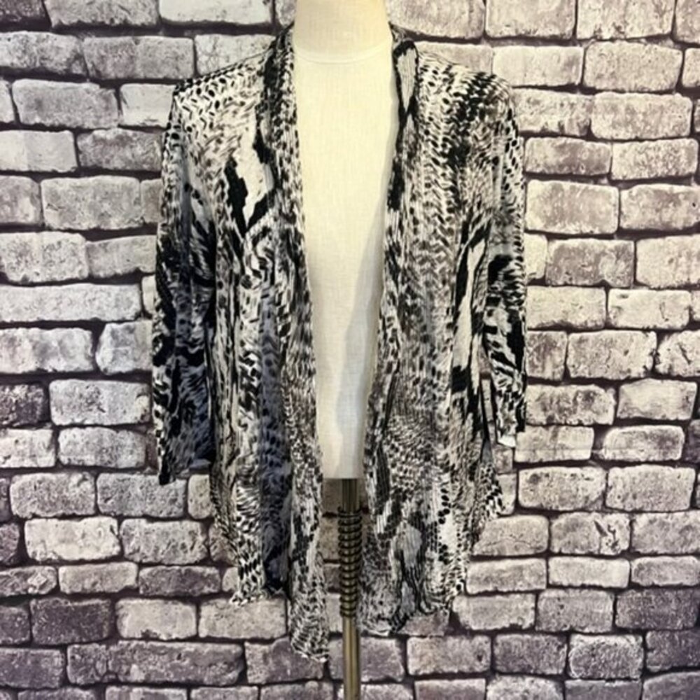 Chico's Black & White 3/4 Sleeve No Close Cardigan Sweater Size Large